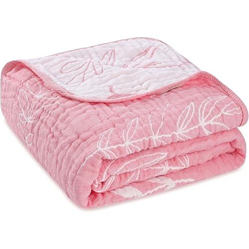 6-Layer Muslin Baby Blanket Made with Organic Cotton - Nature Inspired Pattern,Swaddle & Crib Quilt, 43" x 43",Leaf Floral Pink | Ultra Soft, Premium Blend, Swaddle, Crib Blanket, Girls, Toddlers