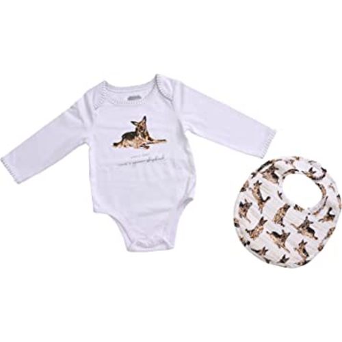 Mud Pie Baby Dog Breed Bodysuit and Bib Set, German Shepherd, 0-6 Months