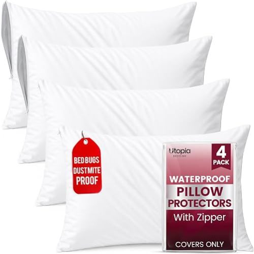 Ultimate Comfort Pillow Protectors with Zipper Standard Size - Set of 4