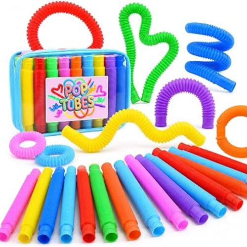 Pop Tubes, 30PCS Fidget Sensory Toys, Party Favors,Birthday Gifts,Goodie Bag Stuffers, Classroom School Reward,Creative STEM Learning & Fun for Toddler Kids(10 Colors)