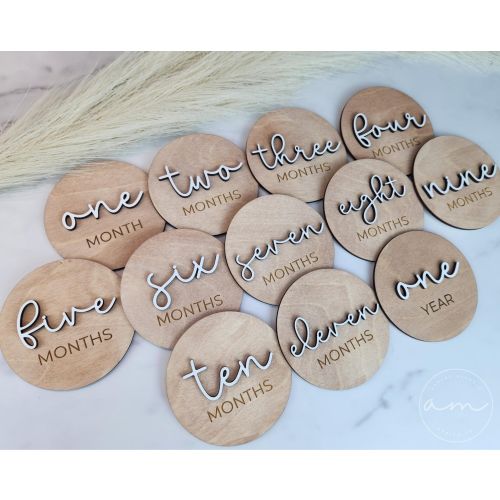 Wooden Baby Monthly Milestone Discs | 3D Baby Photo Prop Set | Personalized Baby Shower Gift | Newborn Keepsake | Monthly Milestone Markers