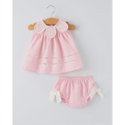 Pink Smocked Cross Christening Baby Girl Bloomer Set