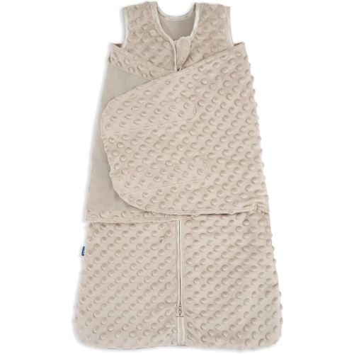 HALO Sleepsack Swaddle, 3-Way Adjustable Swaddle Blanket, TOG 3.0, Velboa, Fawn Grey Plush Dots, Newborn, 0-3 Months