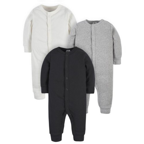 Modern Moments by Gerber Baby Boy Solid Drop Needle Coveralls, 3-Pack (Newborn-12 Months)