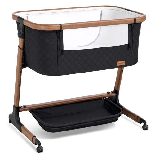 Angelbliss Electric Baby Bassinet Bedside Sleeper, Auto-Rocking Baby Crib with 5 Speeds, 6 Adjustable Heights and Music, Beige