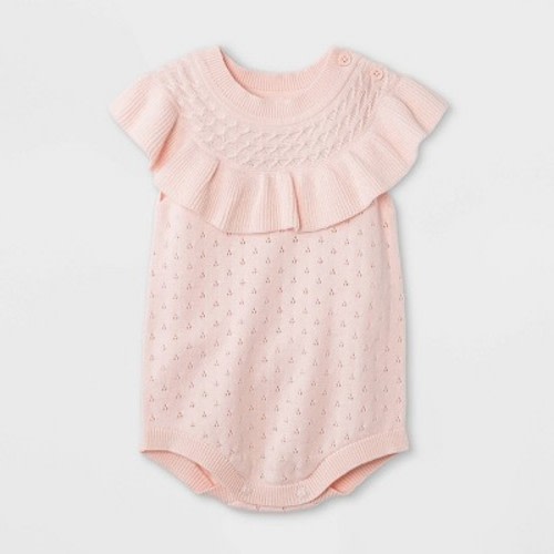 Baby Girls' Pointelle Sleeveless Sweater Romper - Cat & Jack™ Light Pink