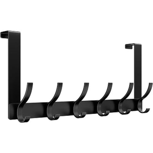 Optish Over The Door Hooks, Door Hanger Hooks for Hanging, Towel Racks for Bathroom with 12 Coat Hook, Coat Rack College Dorm Essentials Bathroom Accessories(1 Pack, Black)