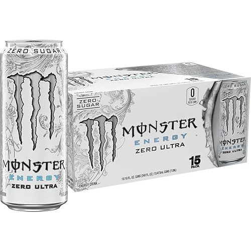 Monster Energy Zero Ultra, Sugar Free Energy Drink, 16 Ounce (Pack of 15)