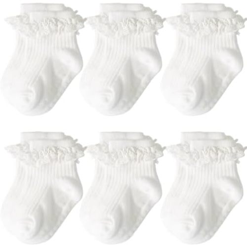AQOKKA Baby Girl Toddlers Socks with Non-slip Grip Cute Frilly Ruffle Ankle Soft Cotton Newborn Baby Socks for Infant Kids