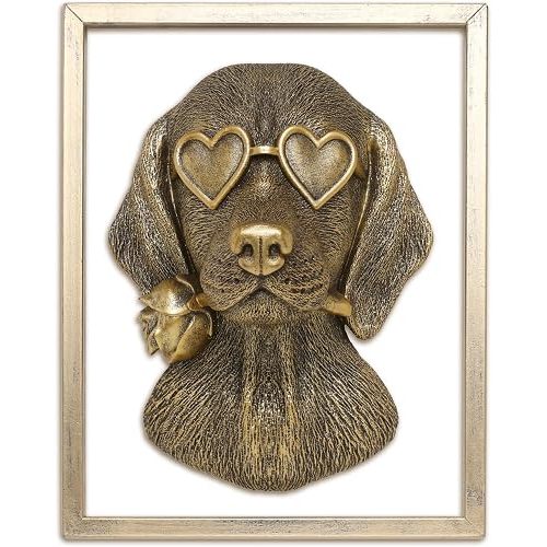 Newinhome Animal Heads Wall Decor (Includes Metal Frame) Resin Animals Sculptures Dog Head Wall Hanging Decoration Gold vintage Wall Sculpture for Living Room Bedroom Office(Dachshund)