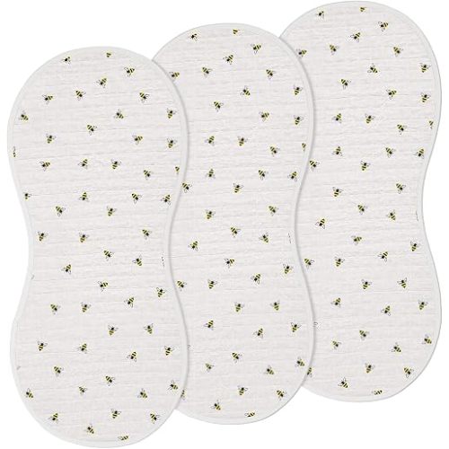 Hahafelt 3 Pcs Changing Pad Liners Fits in Peanut Shaped Changing Pad Waterproof Diaper Mats Organic Cotton Mats are Warm on Baby's Back, Washable Reusable (Bee,Cream Color)