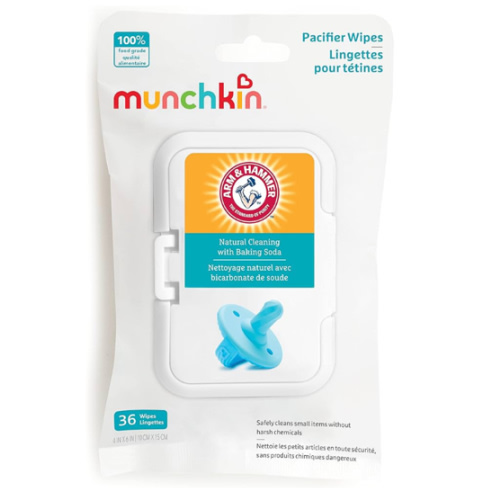 Munchkin Arm & Hammer Pacifier Wipes - Safely Cleans Breast Pump Parts and Feeding Essentials for Baby and Toddler, 1 Pack, 36 Wipes