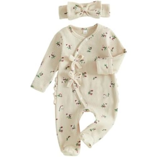 Ayalinggo Newborn Baby Girl Fall Winter Outfits Clothes Knit Jumpsuit Ruffle Romper Newborn Coming Home Outfit for Baby Girl
