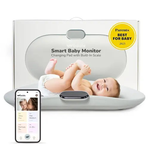 Woddle Baby All-in-One Smart Baby Monitor and Changing Pad, Includes Built in Scale for Weight Monitoring, Embedded Warmer, Night Light, Noise Machine and AI Parent Coach with Touchscreen Tracker