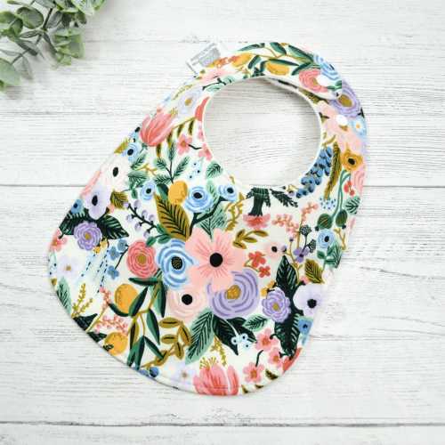 Floral Baby Bib: Handmade Organic Cotton Fleece Backing