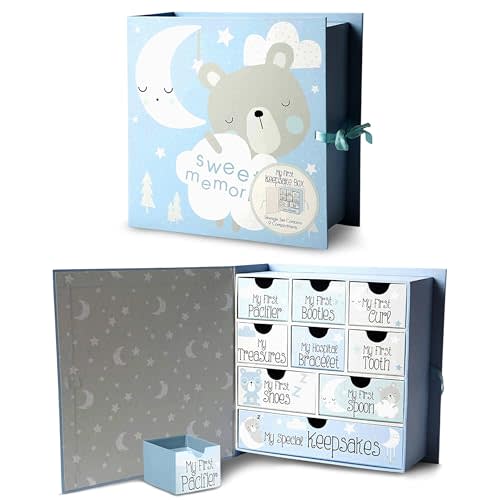 Votum Baby Keepsake Box for Treasured Memories, Sweet Memories - Lightweight, Handcrafted Baby Boxes with 9 Labeled Compartments for First Memories - Gender Neutral Baby Shower Gifts for Girls, Boys