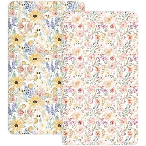 Crib Sheets for Boys Girls, 2 Pack Jersey Knit Fitted Crib Sheets for Standard Toddler Mattress 28"x 52", Soft and Breathable Baby Bedding (Crib Sheet, Golden Meadow)