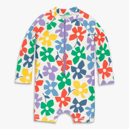 Baby one-piece rash guard in rainbow blooms - Rainbow blooms / 3-6
