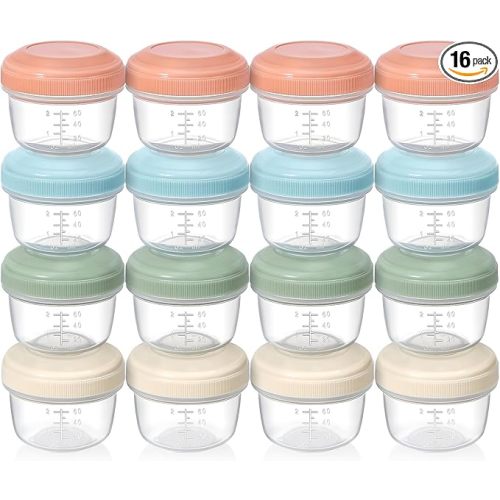 VITEVER [16 Pack] 4 oz Small Containers with Lids, Reusable Plastic Jars for Snack and Puree, Salad Dressing Container to Go, Deli Containers, Freezer Baby Food Containers, Dishwasher Safe, BPA Free