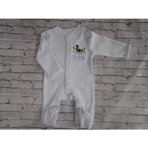 Baby Boy Coming Home Outfit- Monogrammed Romper, Footie-Personalized Baby Gift-Mallard Duck