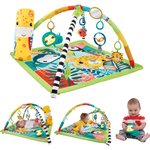 Fisher-Price 3-in-1 Rainforest Sensory Gym Tummy Wedge with 6 Baby Toys Newborn to Toddler