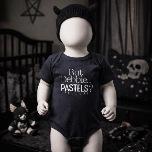 Goth Baby Bodysuit, But Debbie... Pastels? Funny Alternative Baby Clothes, Halloween Infant Outfit