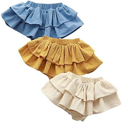 3PC Shorts Set Newborn Baby Girls Boy PP Pants Solid Floral Ruffle Cotton Bloomers Skirt Basic Washable Diaper Cover