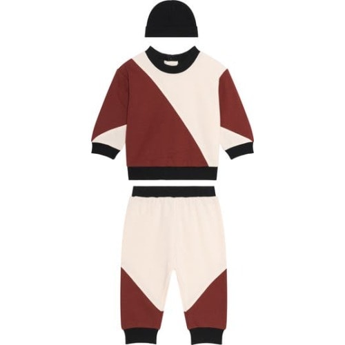 Colorblock Top, Joggers & Beanie Set