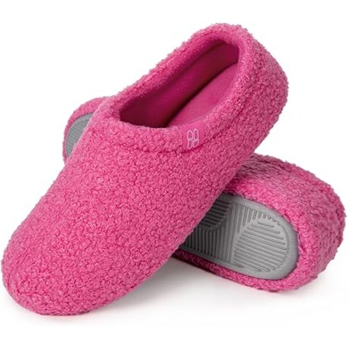 HomeTop Women's Fuzzy Curly Fur Memory Foam Loafer Slippers with Polar Fleece Lining