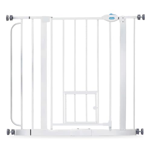 Carlson 29–36.5" Extra Wide Walk-Thru Dog Gate with Small Pet Door, White
