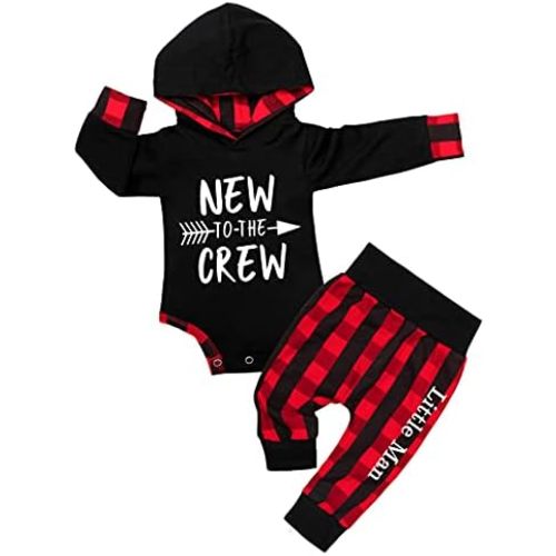 Fommy Newborn Baby Boy Clothes Plaid Letter Print Long Sleeve Hoodies + Long Pants 2PCS Fall Winter Outfits Set