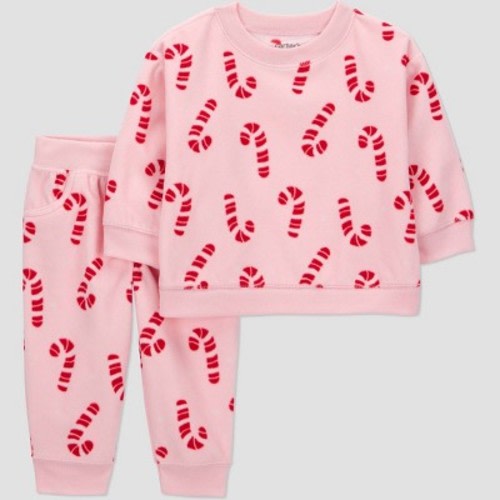 Carter's Just One You®️ Baby Girls' 2pc Pink Candy Canes Top and Bottom Set - Red/Pink 9M