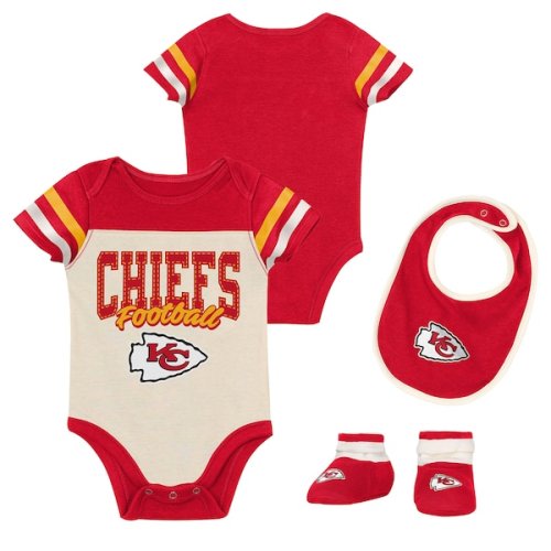 Infant & Newborn Kansas City Chiefs Outerstuff Up One Three-Piece Bodysuit, Bib & Booties Set