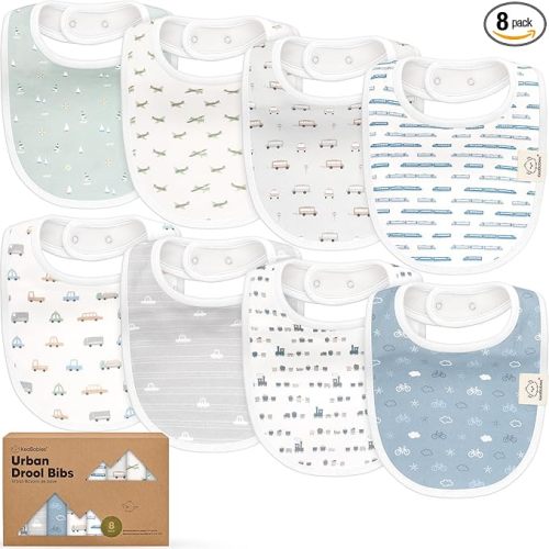 8-Pack Organic Baby Bibs for Boys, Girls - Soft Cotton Drooling and Teething Bibs for Baby Girl & Boy, Extra Absorbent, Easy To Clean & Put On for Toddler, Newborn, Infant 0-24 Months (Vessels)