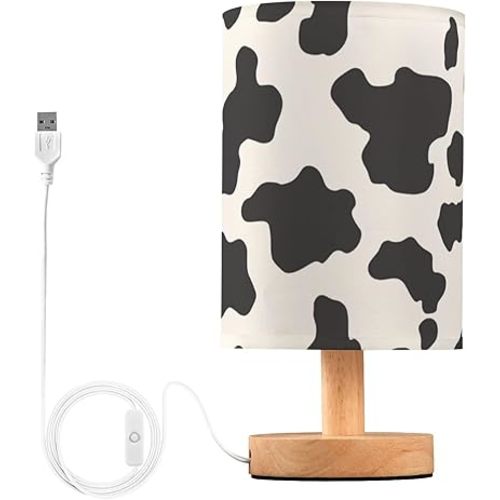 Black and White Cow Print Small Table Lamp Nursery Night Light for Dresser Lamp for Boys Soft Light de mesa de