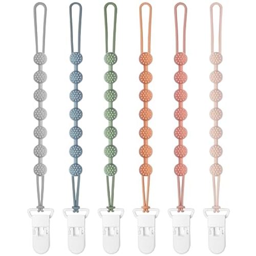 Baby Pacifier Clip, 6 Pack Silicone Pacifier Holder with One Piece Design for Baby Boy and Girl, BPA Free Soft Flexible Paci Binky Clips