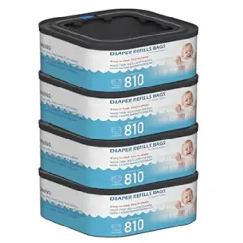 Jumbo Square Refills Disposal Bags Refill Compatible with Diaper Genie Classic, Compact, Premier and Select Pails, Hold Up to 810 Newborn-Sized Diapers Per Refill, 4 Packs
