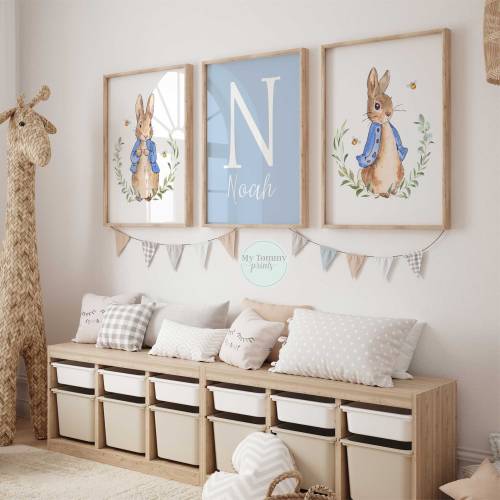 Peter Rabbit Nursery Wall Art Set of 3 Personalised Custom Baby Prints