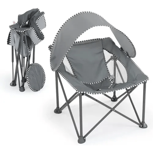 Bright Starts Pop 'N Chill Travel Seat, Indoor/Outdoor Use, Infant Seat with UPF 50+ Canopy, Grey, Ages 0-6 Months