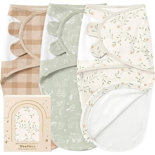 Yoofoss Baby Swaddles for Newborns 100% Organic Cotton, Adjustable Swaddle 0-3 Months 2 Zippers Newborn Swaddle Sack, Breathable Soft Durable