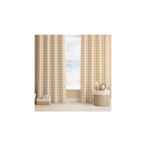 Farmhouse Gingham Golden Yellow Nursery Kids Blackout Curtains | Zazzle