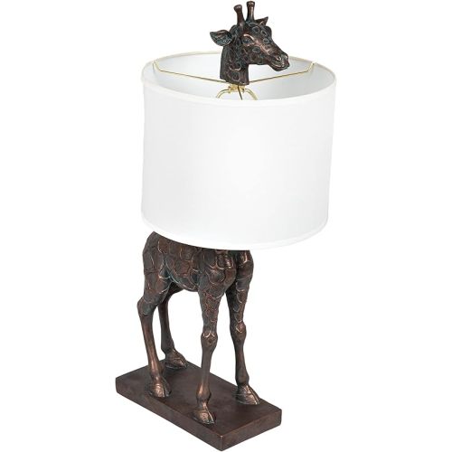Creative Co-Op Giraffe Table Lamp with Linen Shade, Bronze Finish