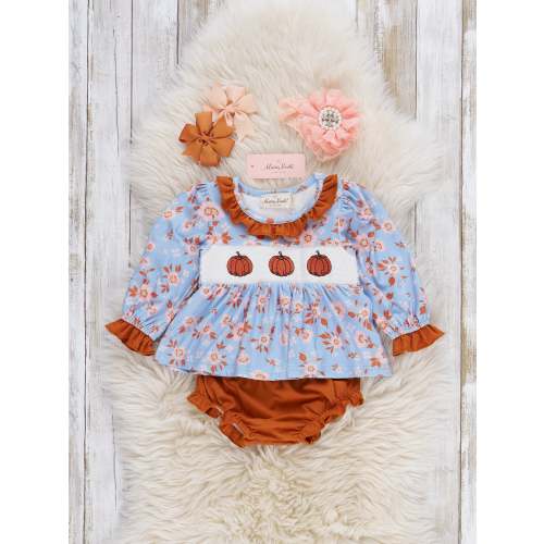Pumpkin Floral Breeze Smocked Ruffle Bloomers Outfit