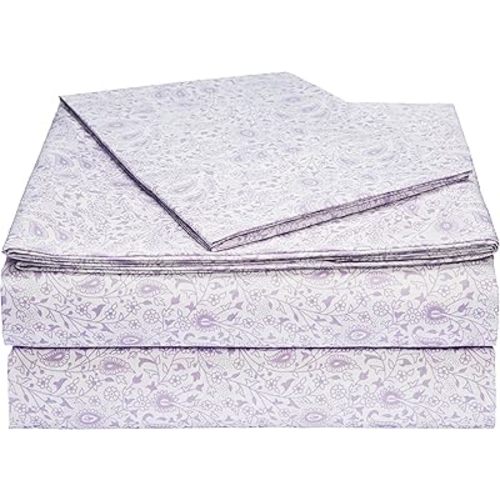 Amazon Basics Lightweight Super Soft Easy Care Microfiber 3-Piece Bed Sheet Set with 14-Inch Deep Pockets, Twin XL, Lavender Paisley, Machine Wash Warm, Tumble Dry Low