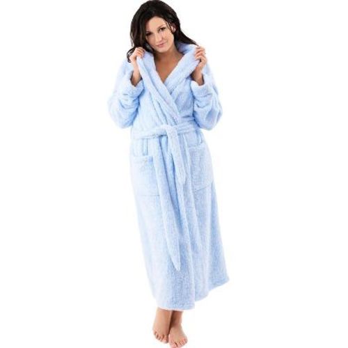ADR Womens Fluffy Robe, Fuzzy Robe for Women, Long Hooded Robes for Women, Plus Size Robe Light Blue Medium