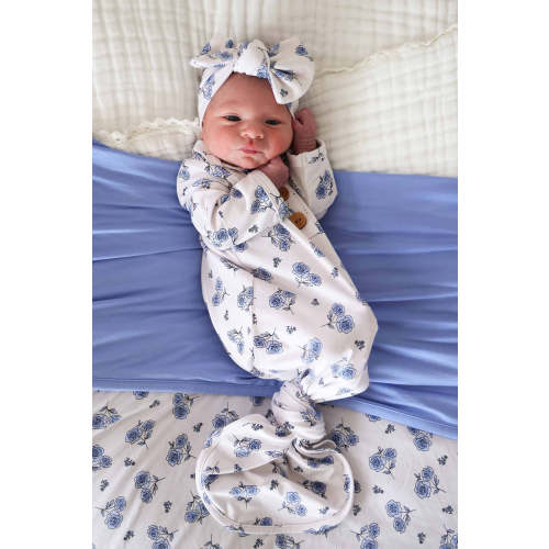 Sapphire Garden Newborn Baby Knot Gown & Hat Set | Caden Lane