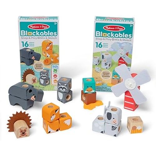 Melissa & Doug Blockables™ Farm and Woodland 2-Pack Bundle Connectable Wooden Building Blocks Preschool Play Set Toy