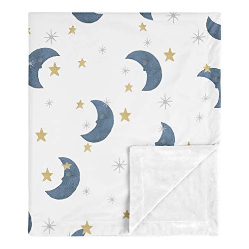Sweet Jojo Designs Moon and Star Baby Boy or Girl Blanket Receiving Security Swaddle for Newborn or Toddler Nursery Car Seat Stroller Soft Minky - Navy Blue and Gold Watercolor Celestial Sky