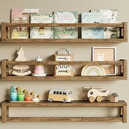 Upgraded Thick Floating Shelves - 24 Inch Multi-Use Wall-Mounted Bookshelves for Kids and Nursery, Ideal for Books, Toy, Spice Rack, Decor - Walnut Brown