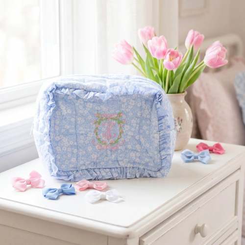 Blue Floral Large Zippered Pouch